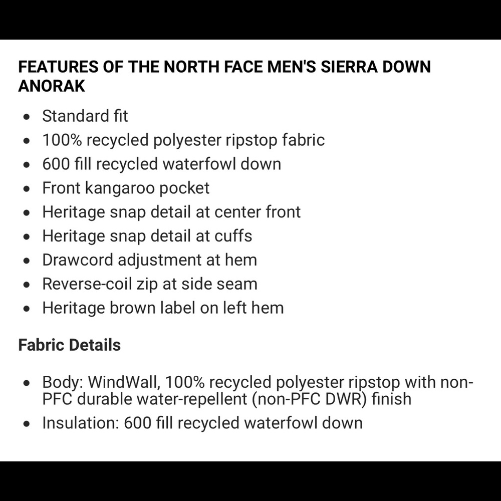 NWT The North Face Sierra Down Anorak - Picture 5 of 5